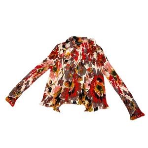 Gaeliann Multi-Color Accordion Stretch Floral Water Color Jacket w Ruffle Trim